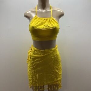 Yellow Halter Top and Fringe 100% Sarong Sarong Skirt